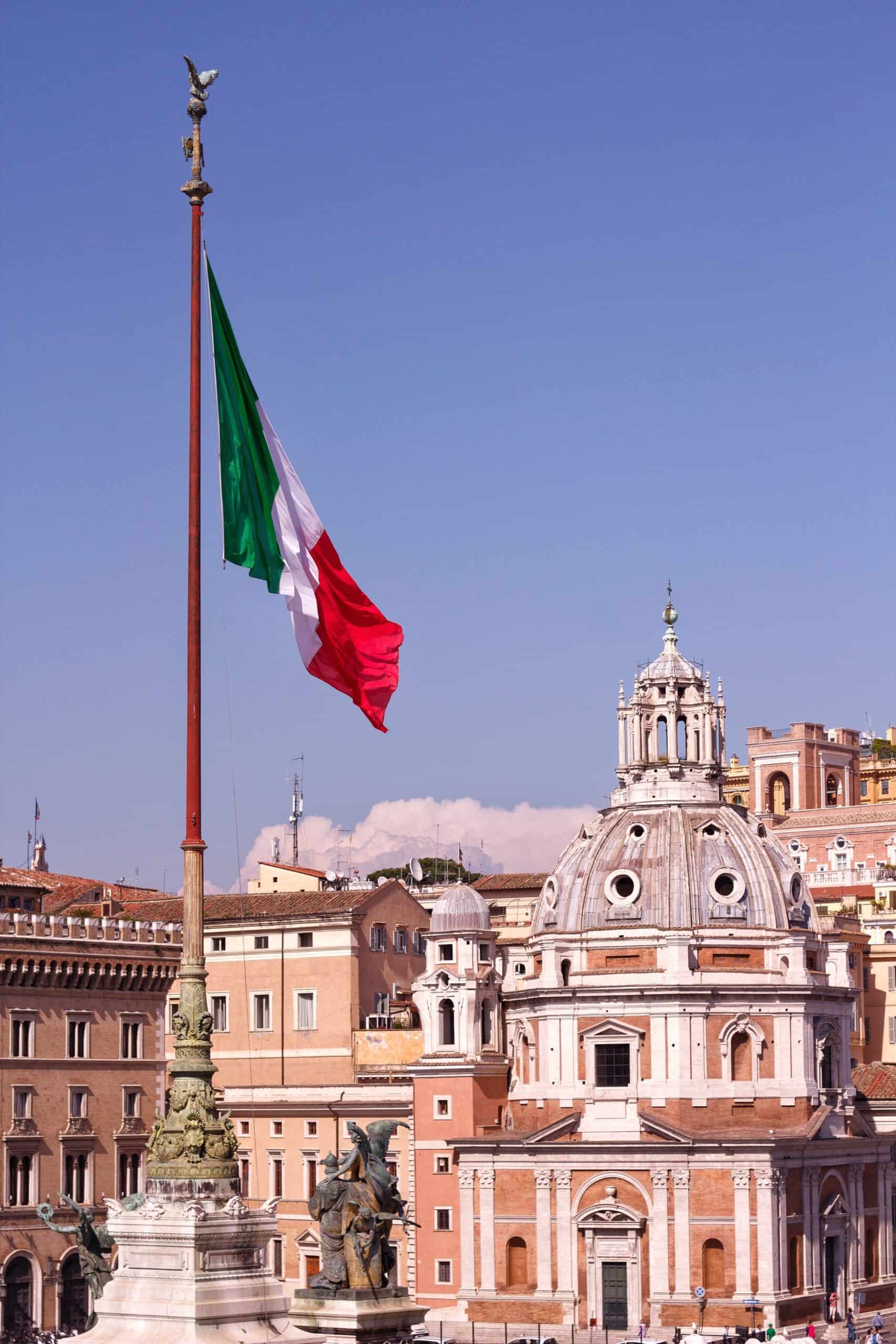 Italian flag and building